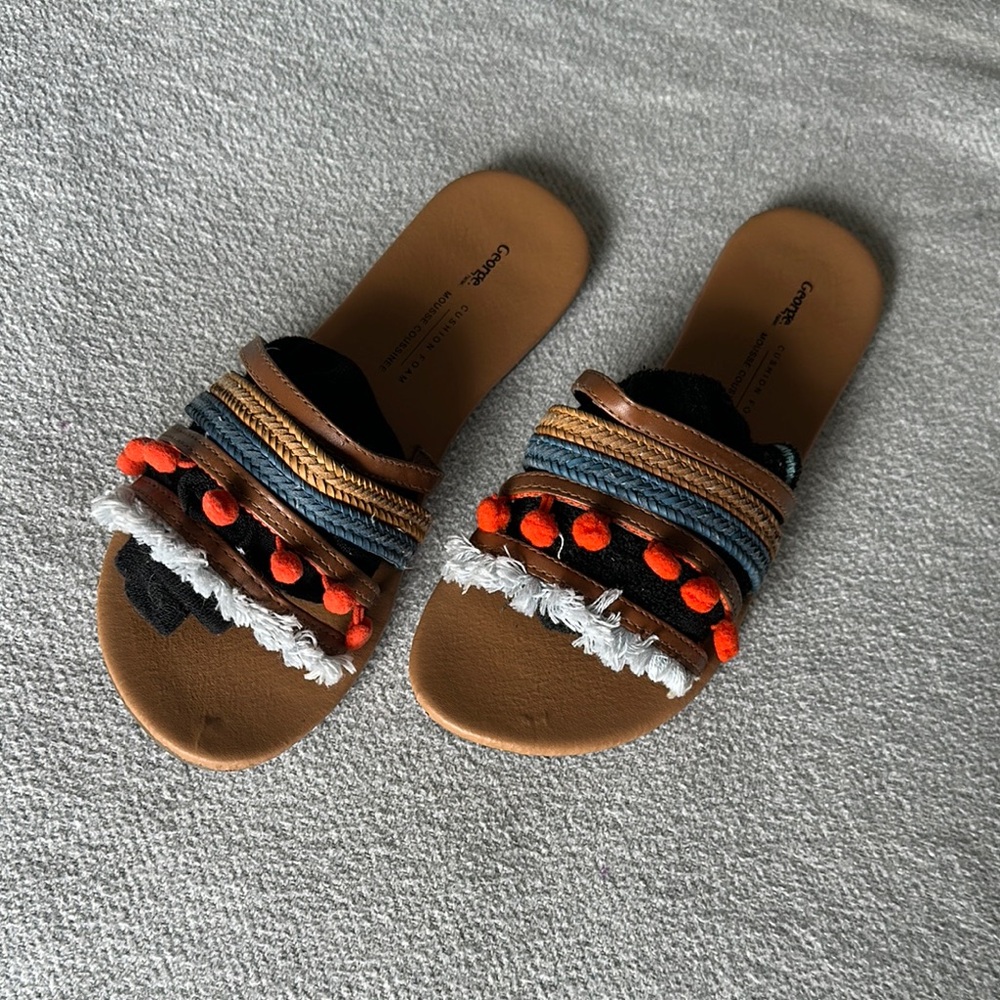 ✨3/$30✨ Fringed Brown Sandals with Pom Poms